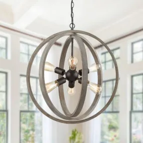 Globe Metal Rustic Wood Dining Room chandeliers with 6 Lights
