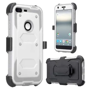Google Pixel Case, Coverlab Triple Protection 3-in-1 Shockproof Armor Holster Shell Combo Case w/ Built in Screen Protector for Google Pixel - White