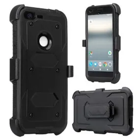 Google Pixel XL Case, Triple Protection 3-in-1 Shockproof Armor Holster Shell Combo Case w/ Built in Screen Protector for Google Pixel XL - Black