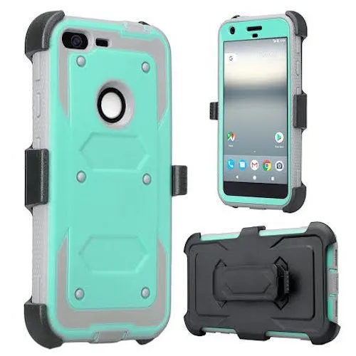 Google Pixel XL Case, Triple Protection 3-in-1 Shockproof Armor Holster Shell Combo Case w/ Built in Screen Protector for Google Pixel XL - Teal