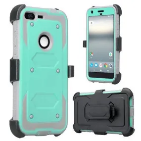 Google Pixel XL Case, Triple Protection 3-in-1 Shockproof Armor Holster Shell Combo Case w/ Built in Screen Protector for Google Pixel XL - Teal