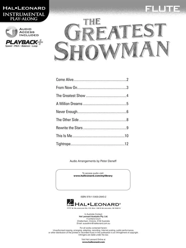 Hal Leonard Instrumental Play-Along: The Greatest Showman - Flute (with Online Audio)