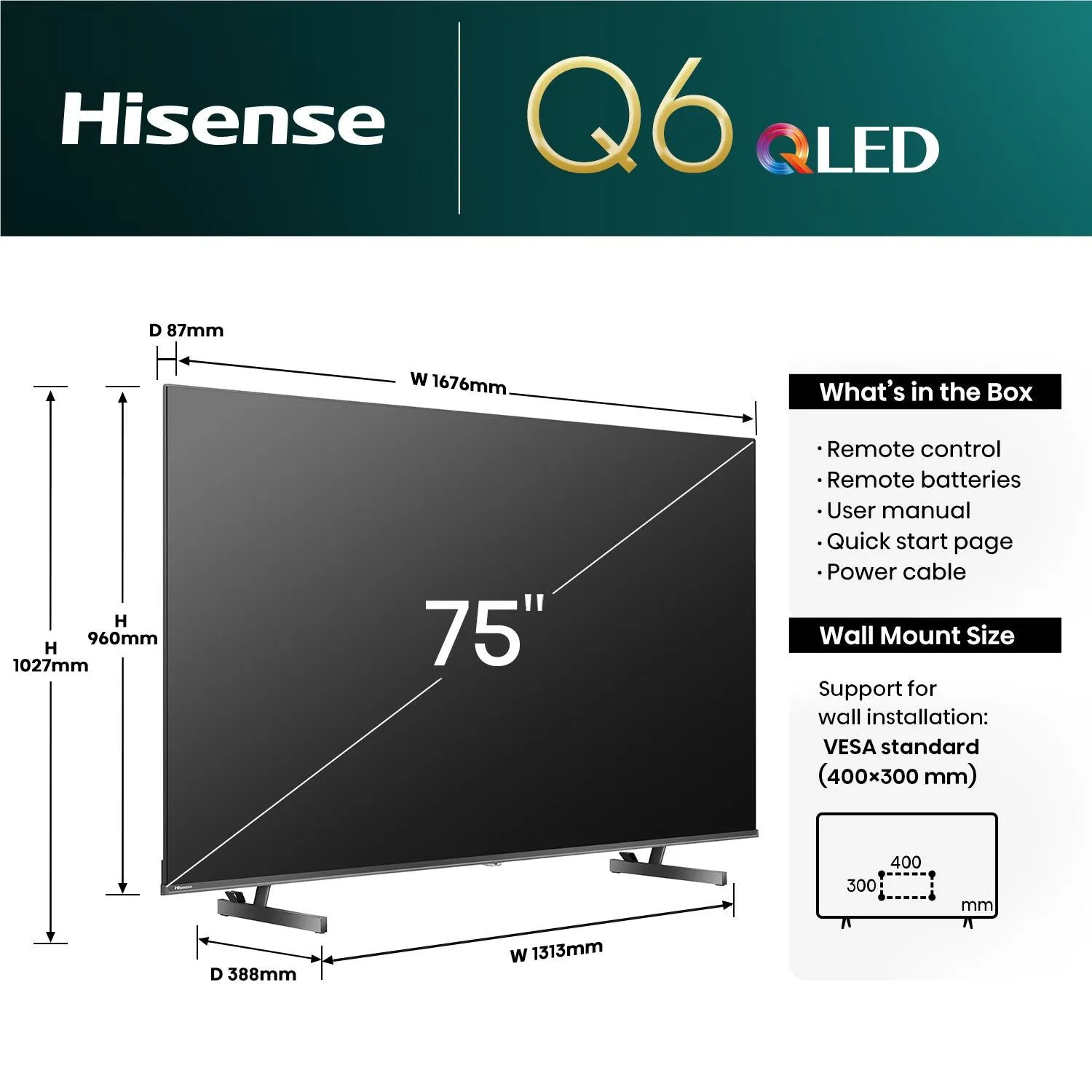 Hisense 75" Q6NAU 4K QLED Smart TV [2024]