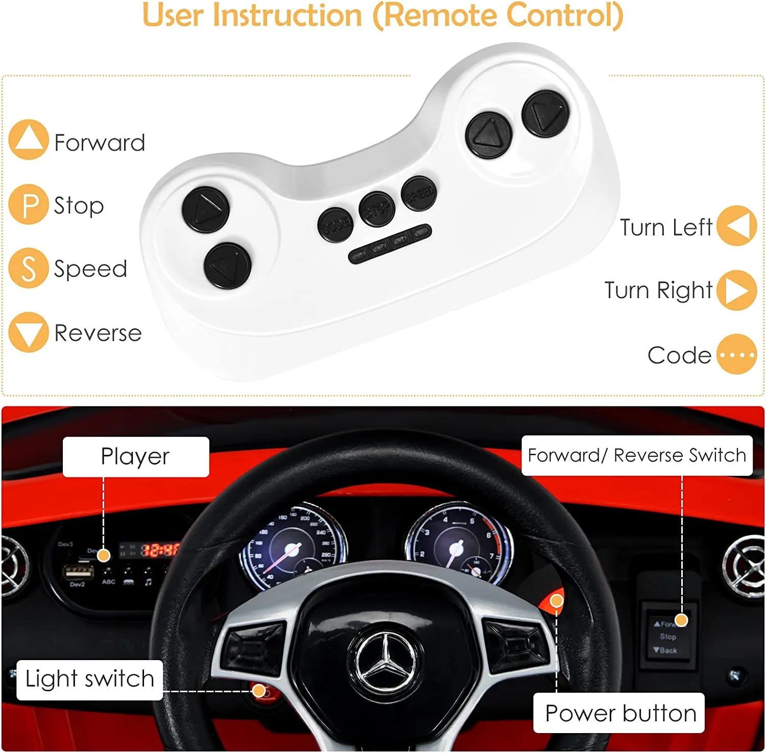 INFANS 12V Electric Kids Ride on Car, Licensed Mercedes Benz GLA45 Toy Car, Battery Powered Toy Vehicle