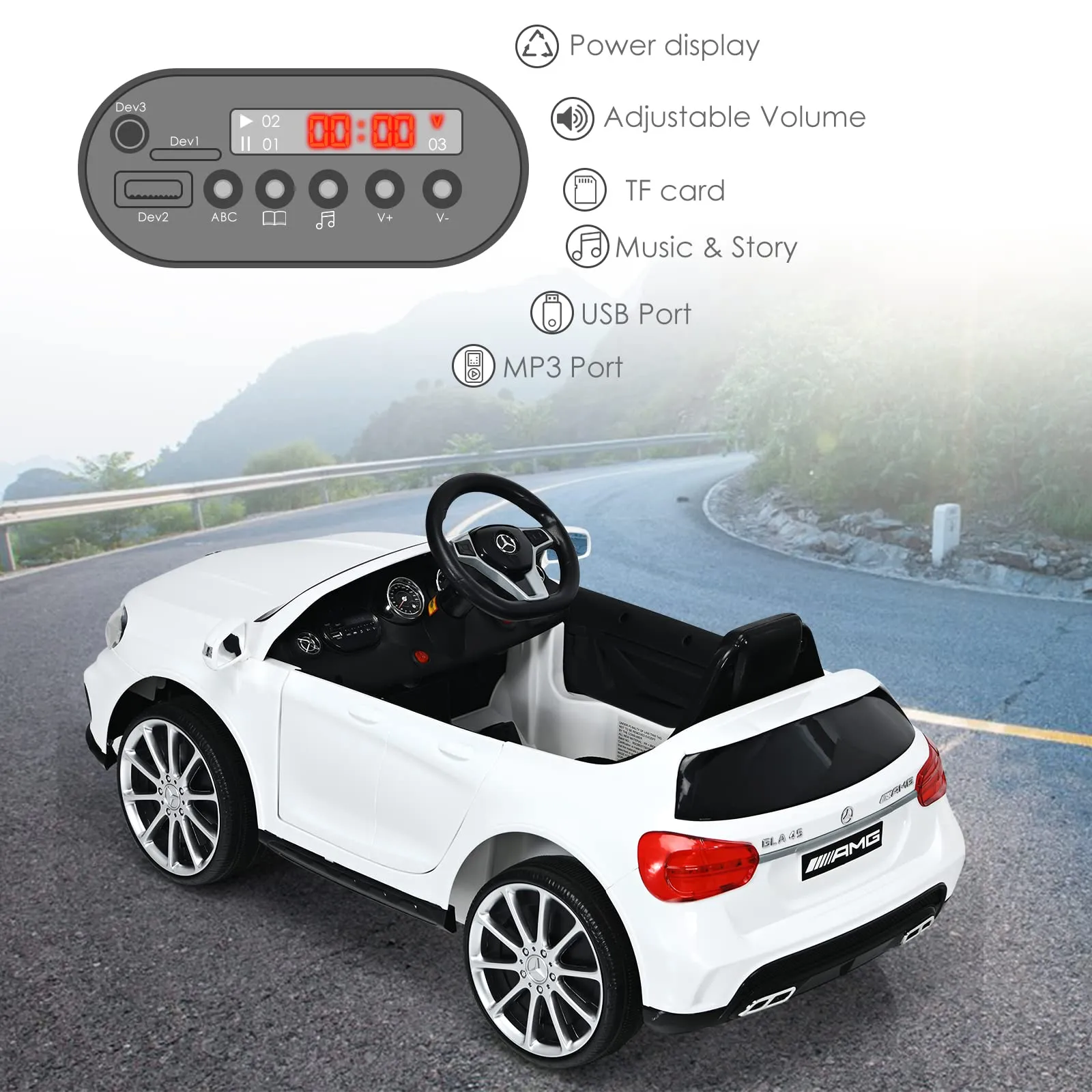 INFANS 12V Electric Kids Ride on Car, Licensed Mercedes Benz GLA45 Toy Car, Battery Powered Toy Vehicle