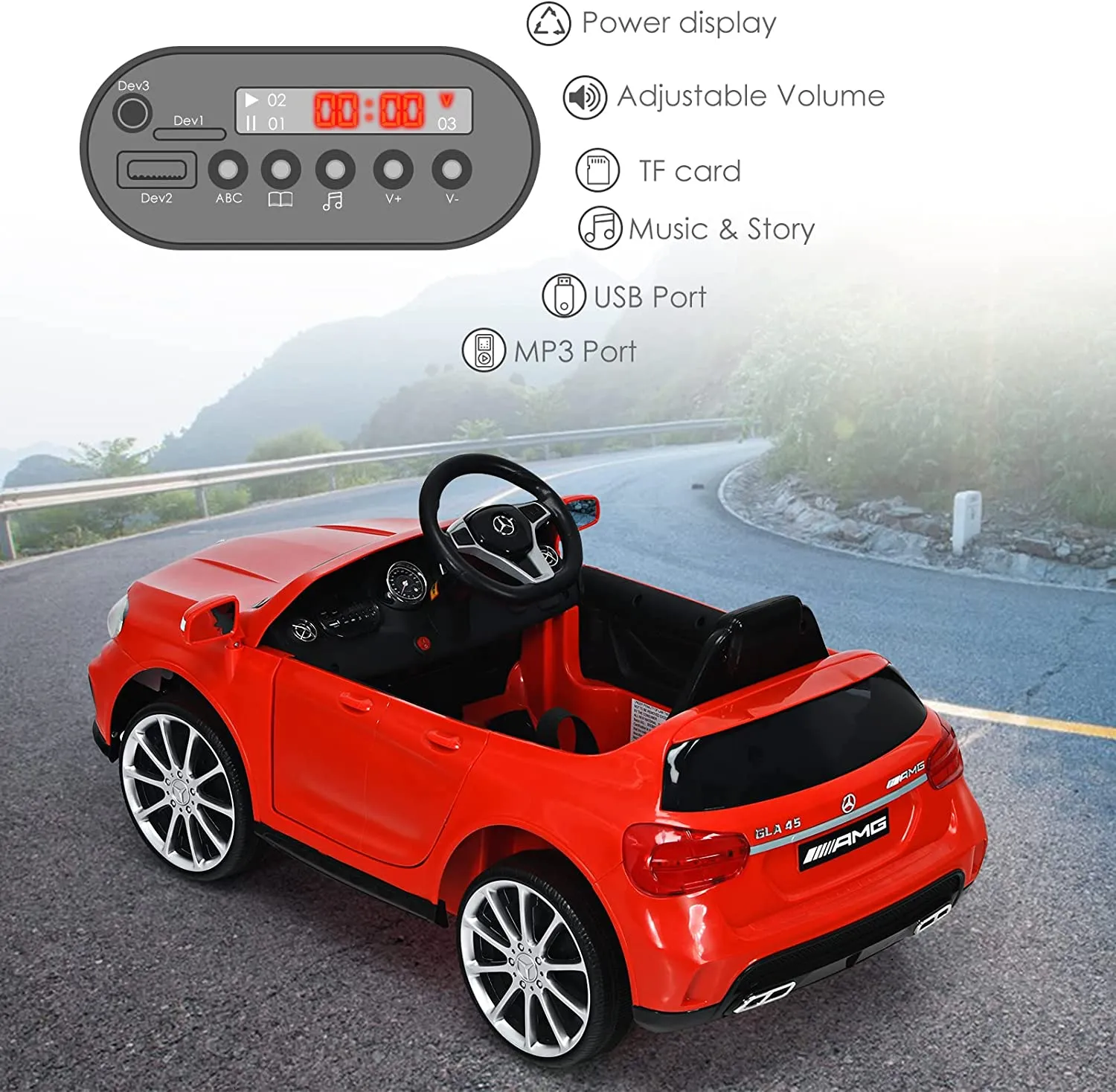 INFANS 12V Electric Kids Ride on Car, Licensed Mercedes Benz GLA45 Toy Car, Battery Powered Toy Vehicle