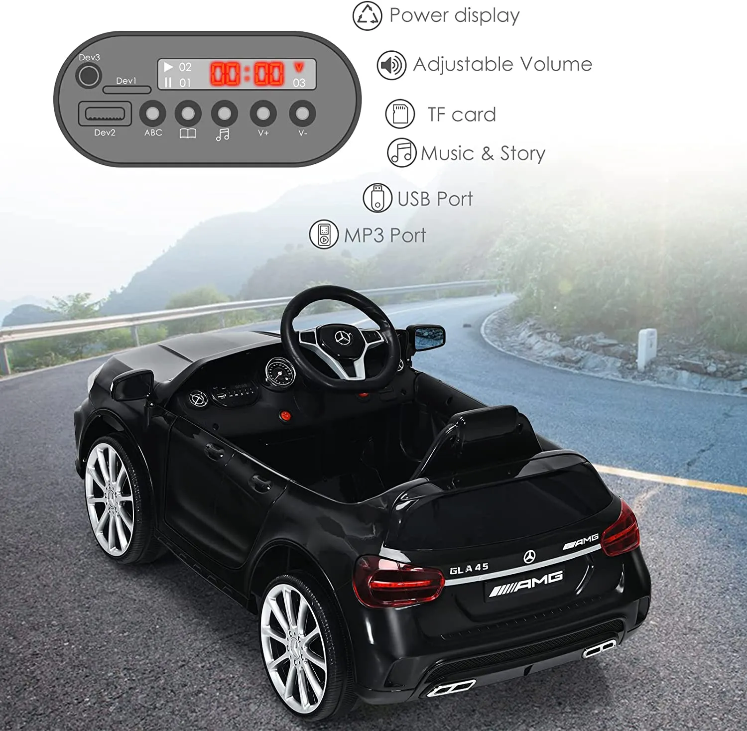 INFANS 12V Electric Kids Ride on Car, Licensed Mercedes Benz GLA45 Toy Car, Battery Powered Toy Vehicle