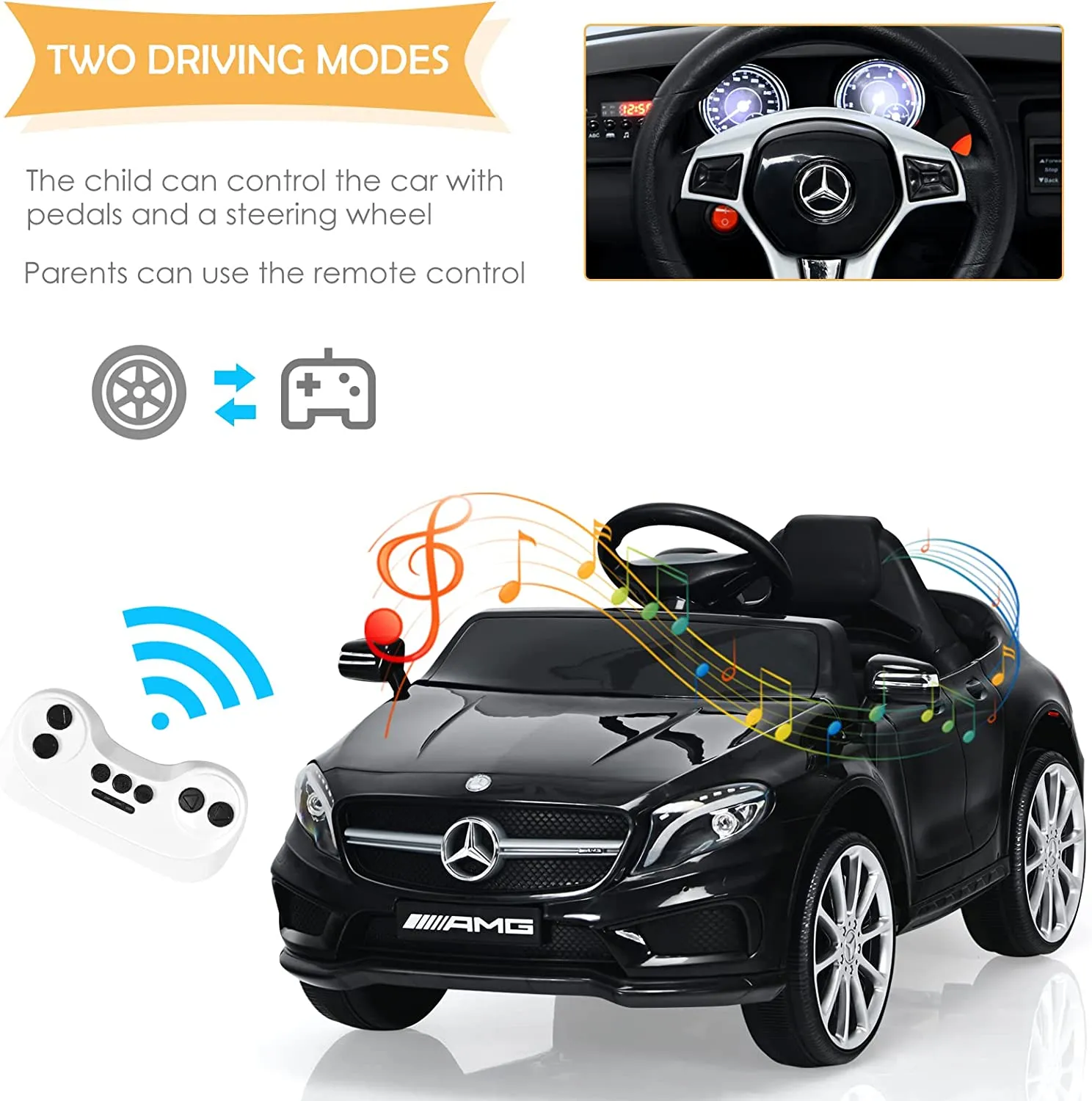INFANS 12V Electric Kids Ride on Car, Licensed Mercedes Benz GLA45 Toy Car, Battery Powered Toy Vehicle