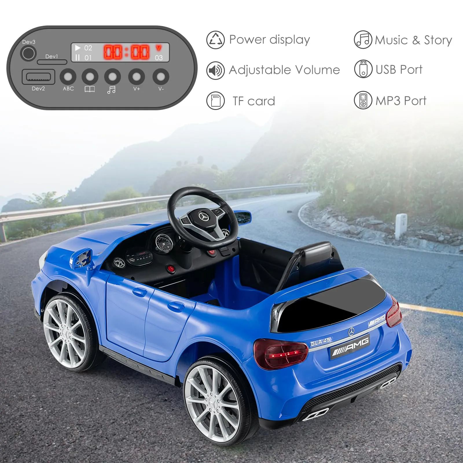 INFANS 12V Electric Kids Ride on Car, Licensed Mercedes Benz GLA45 Toy Car, Battery Powered Toy Vehicle