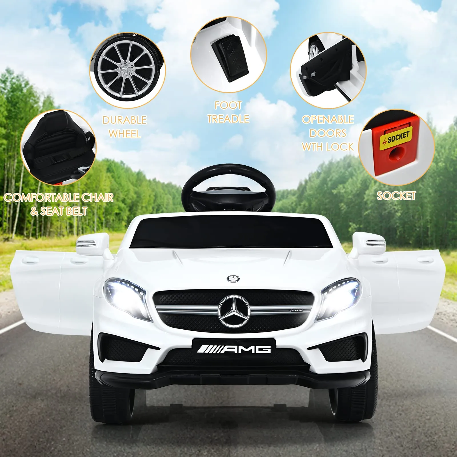 INFANS 12V Electric Kids Ride on Car, Licensed Mercedes Benz GLA45 Toy Car, Battery Powered Toy Vehicle