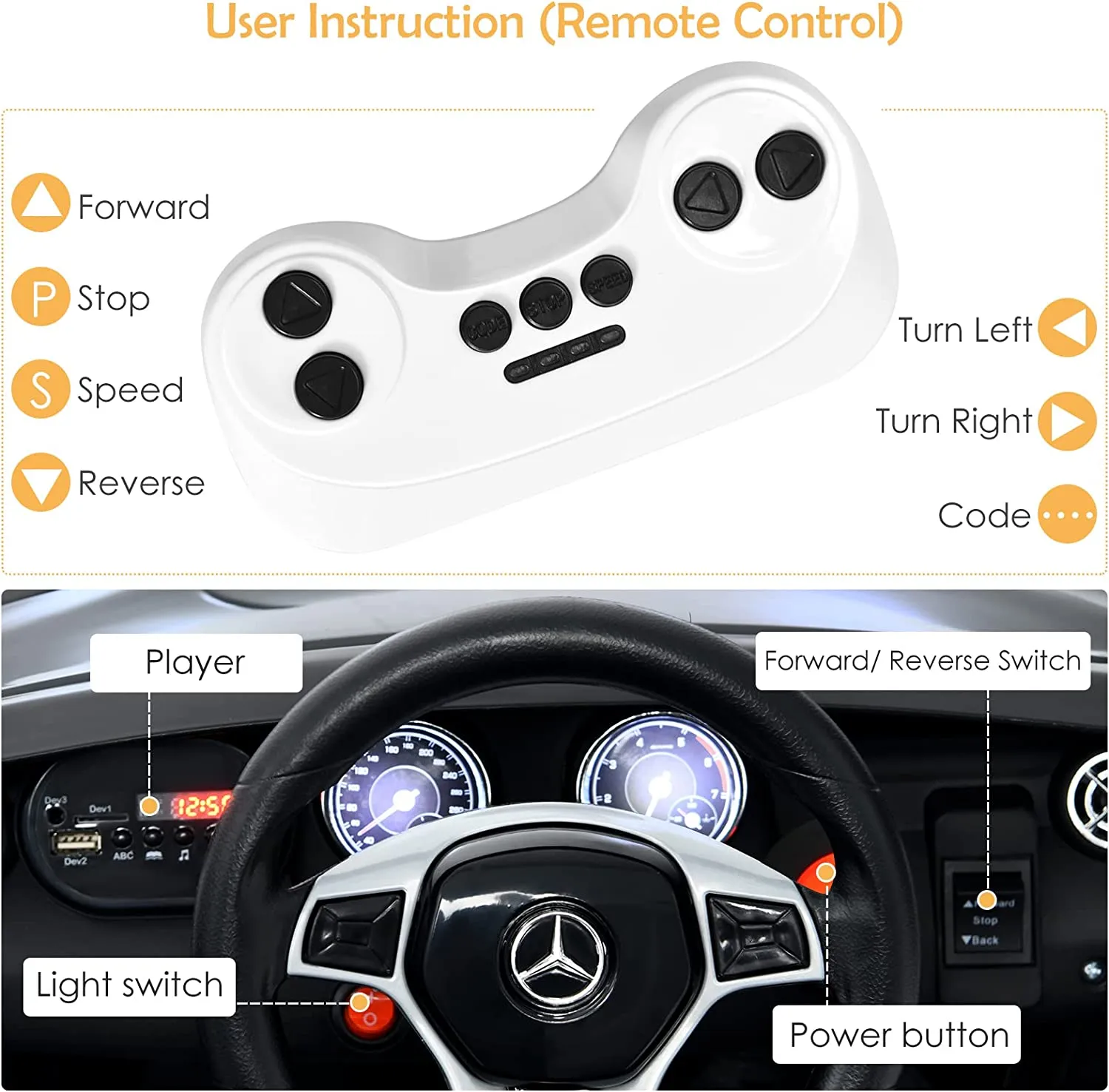 INFANS 12V Electric Kids Ride on Car, Licensed Mercedes Benz GLA45 Toy Car, Battery Powered Toy Vehicle