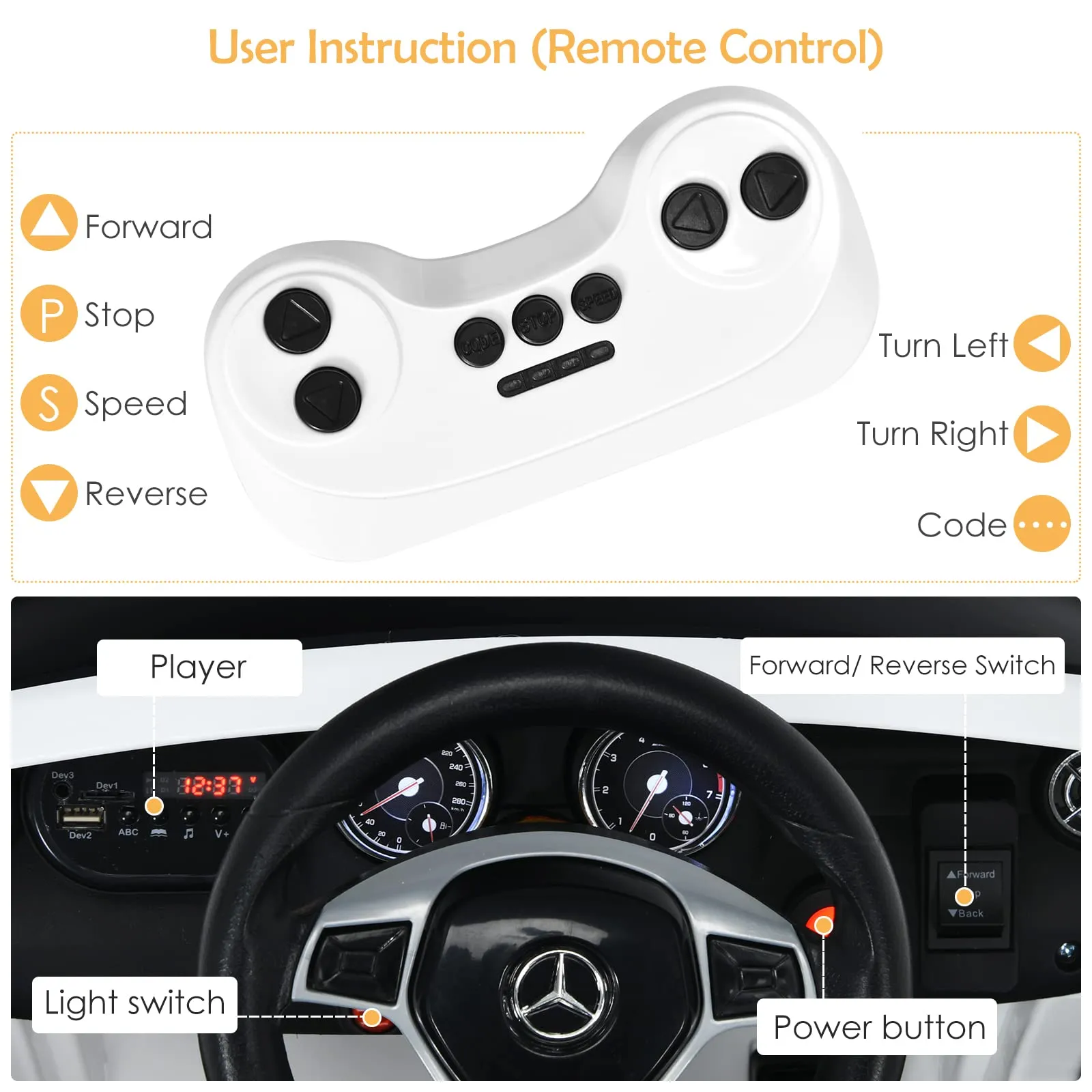 INFANS 12V Electric Kids Ride on Car, Licensed Mercedes Benz GLA45 Toy Car, Battery Powered Toy Vehicle