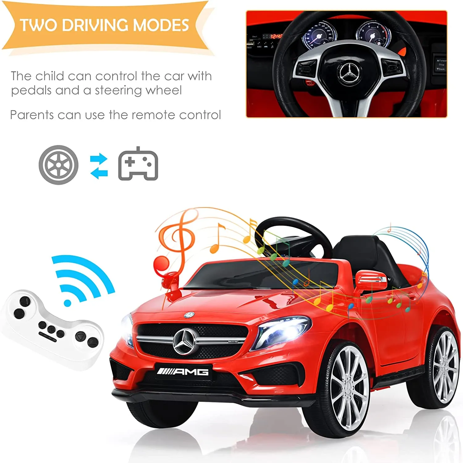 INFANS 12V Electric Kids Ride on Car, Licensed Mercedes Benz GLA45 Toy Car, Battery Powered Toy Vehicle