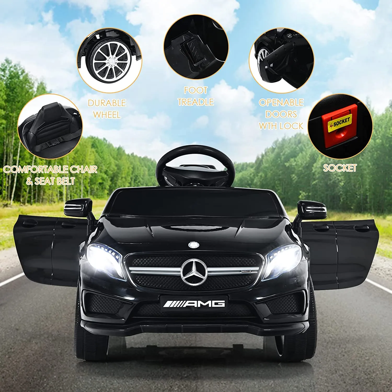 INFANS 12V Electric Kids Ride on Car, Licensed Mercedes Benz GLA45 Toy Car, Battery Powered Toy Vehicle