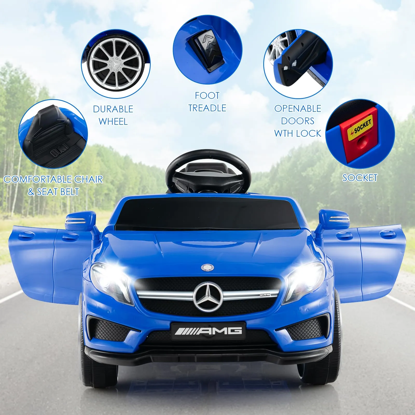 INFANS 12V Electric Kids Ride on Car, Licensed Mercedes Benz GLA45 Toy Car, Battery Powered Toy Vehicle
