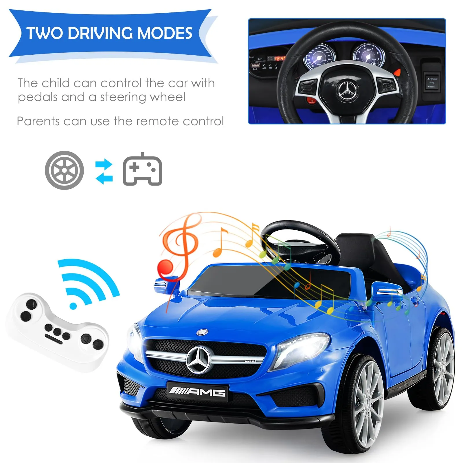 INFANS 12V Electric Kids Ride on Car, Licensed Mercedes Benz GLA45 Toy Car, Battery Powered Toy Vehicle