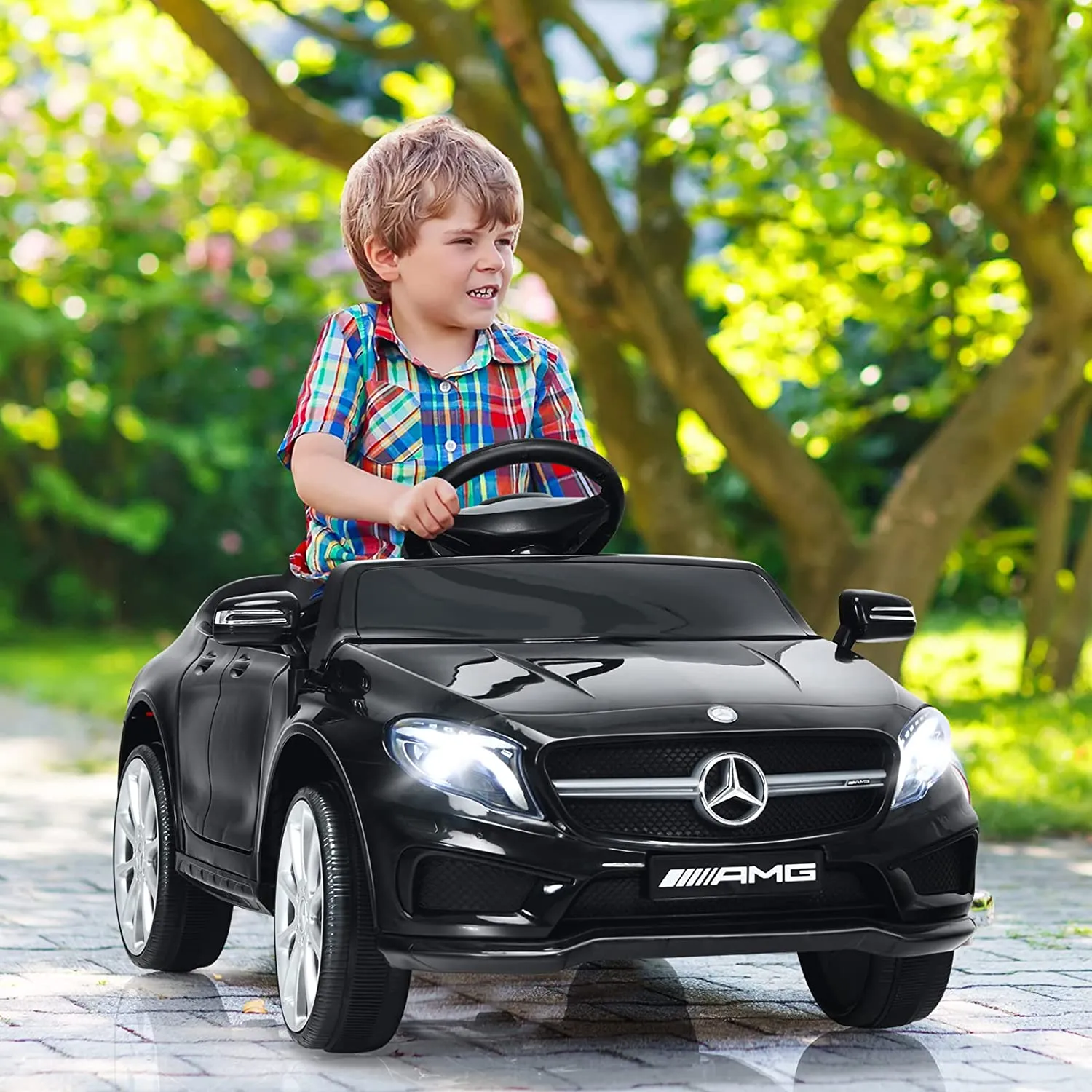 INFANS 12V Electric Kids Ride on Car, Licensed Mercedes Benz GLA45 Toy Car, Battery Powered Toy Vehicle