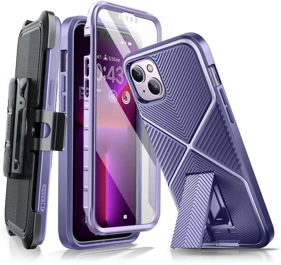 iPhone 14 Plus Case 6.7'', Full-Body Kickstand & Belt-Clip Heavy Duty Rugged Case Black
