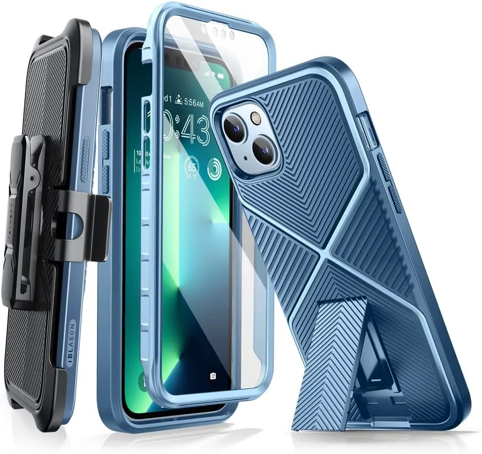 iPhone 14 Plus Case 6.7'', Full-Body Kickstand & Belt-Clip Heavy Duty Rugged Case Black