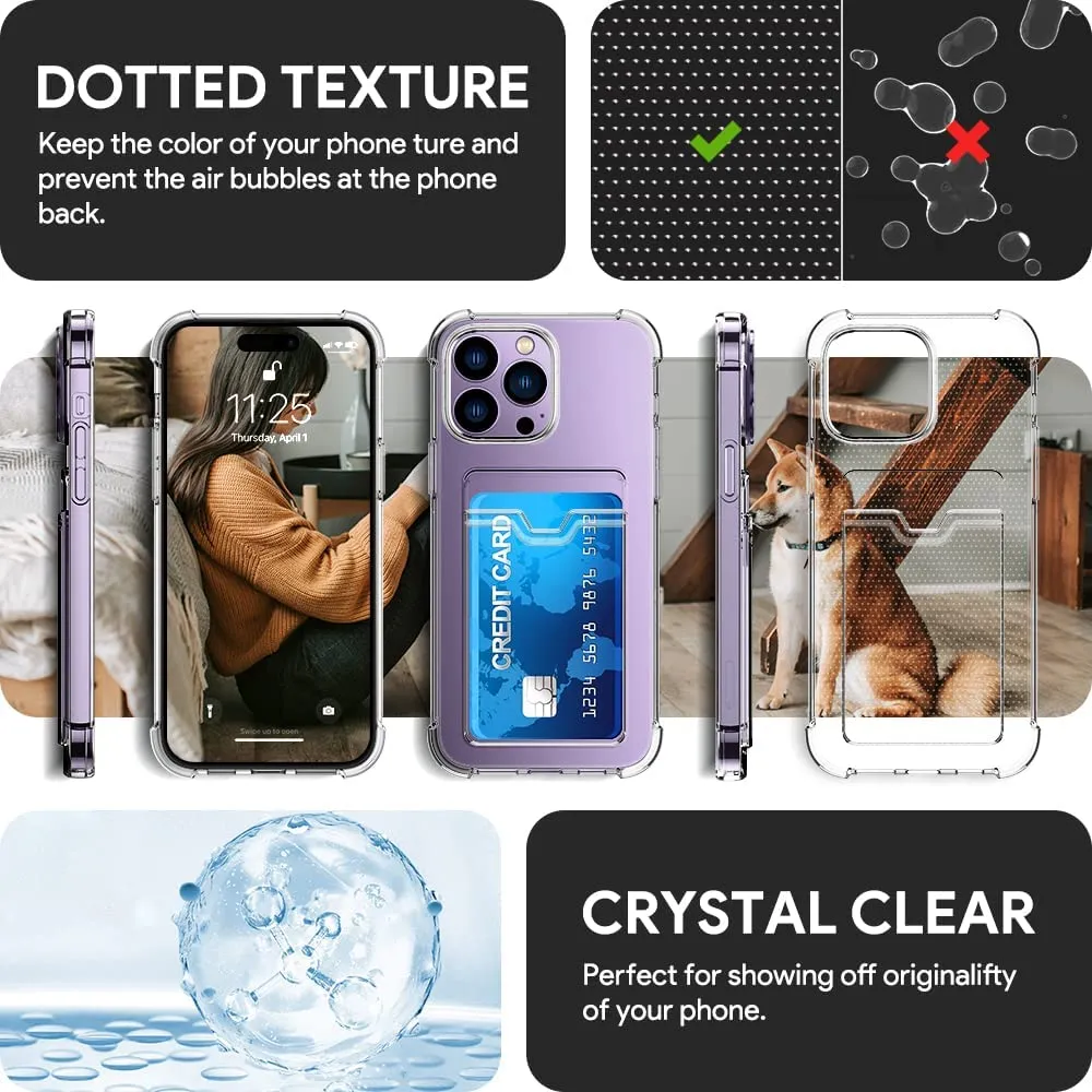 iPhone 14 Pro Case, Casevasn Back Card Holder Slot Wallet Cover Protective Clear Case