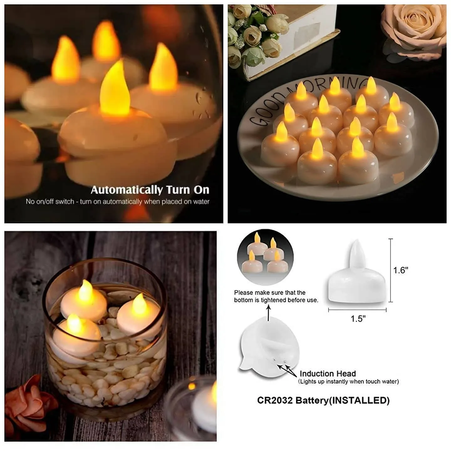 JENICO WORLD Plastic Floating Light Diya Led Light Diya Water Sensor Diwali ganpati Purpose Floating Candles Waterproof Floating Candles Party Decorations Water Activated Sensor (Pack of 30)
