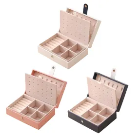 Jewelry Box Waterproof PU Leather Multi-Layer Lockable with Hanging Hooks Organiser Display Holder for Bracelets Jewellery Care