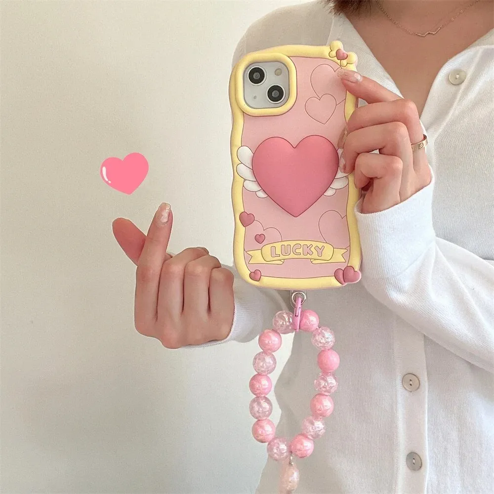 Kawaii Love Heart iPhone Case with Bracelet