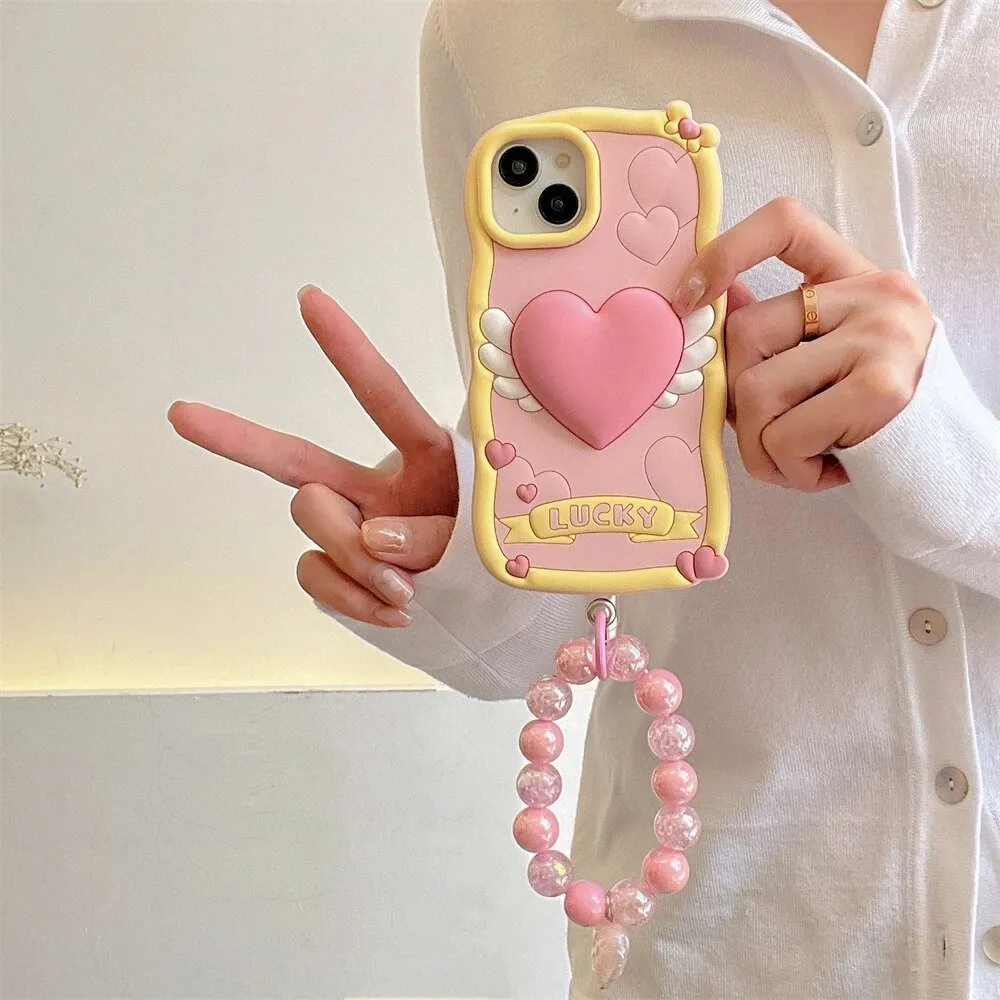 Kawaii Love Heart iPhone Case with Bracelet