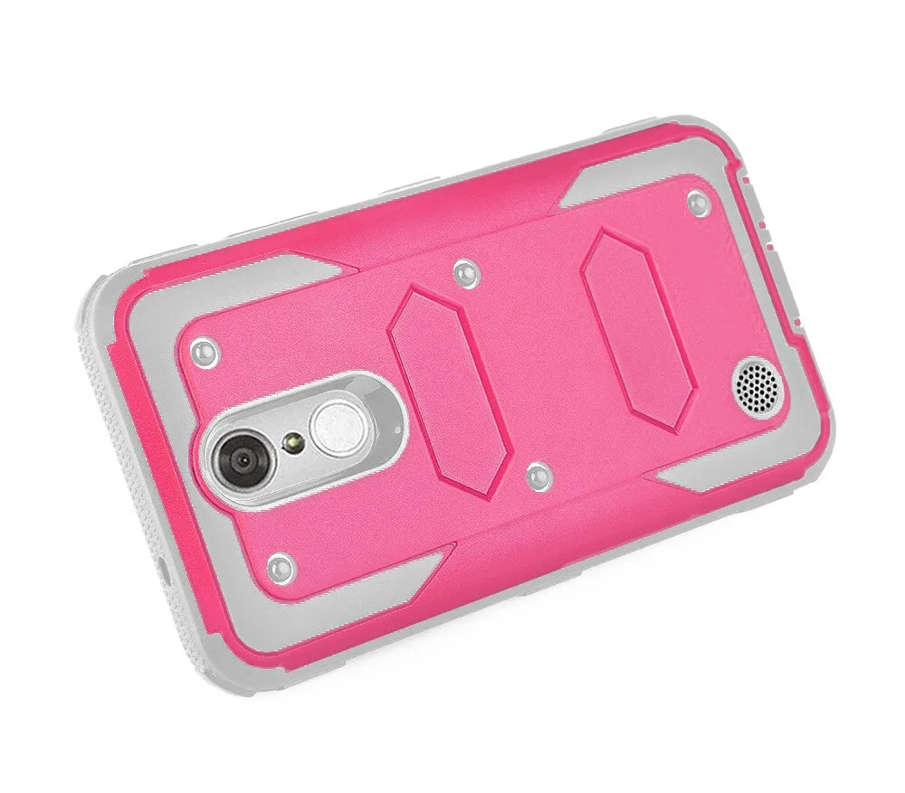 LG Aristo 2 Plus Case, Aristo 2, LG Tribute Dynasty, Rebel 3, Zone 4, Triple Protection 3-1 w/ Built in Screen Protector Heavy Duty Holster Shell Combo Case - Hot Pink