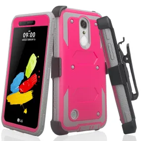 LG Aristo 2 Plus Case, Aristo 2, LG Tribute Dynasty, Rebel 3, Zone 4, Triple Protection 3-1 w/ Built in Screen Protector Heavy Duty Holster Shell Combo Case - Hot Pink