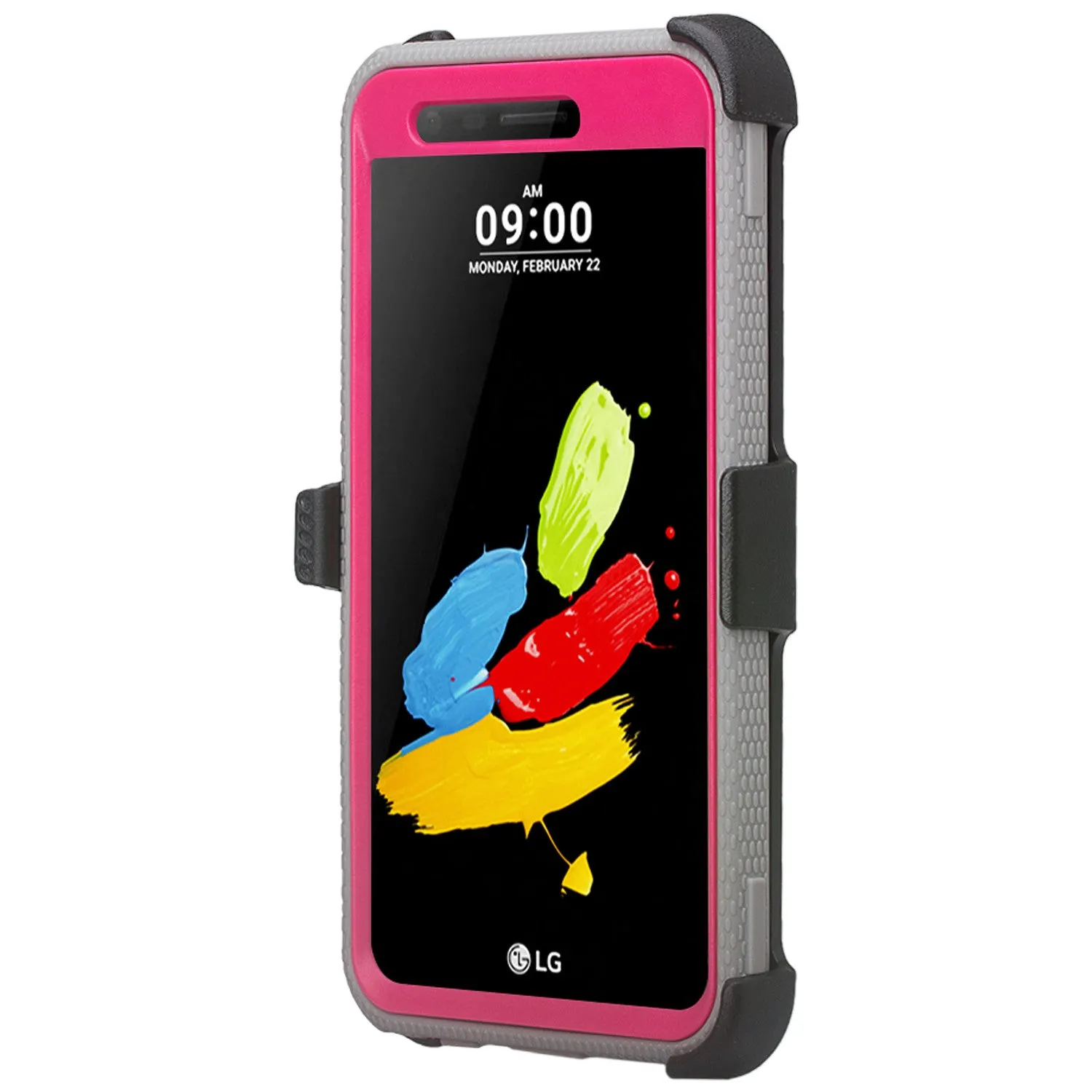 LG Aristo 2 Plus Case, Aristo 2, LG Tribute Dynasty, Rebel 3, Zone 4, Triple Protection 3-1 w/ Built in Screen Protector Heavy Duty Holster Shell Combo Case - Hot Pink