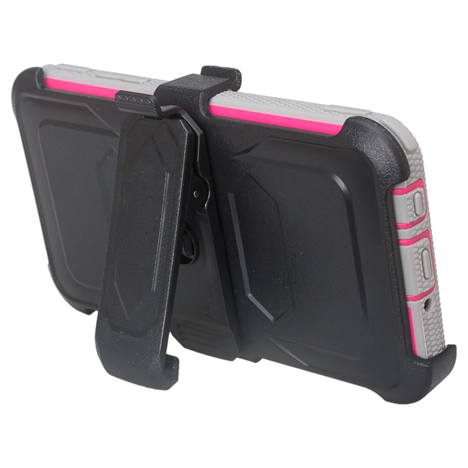 LG Aristo 2 Plus Case, Aristo 2, LG Tribute Dynasty, Rebel 3, Zone 4, Triple Protection 3-1 w/ Built in Screen Protector Heavy Duty Holster Shell Combo Case - Hot Pink