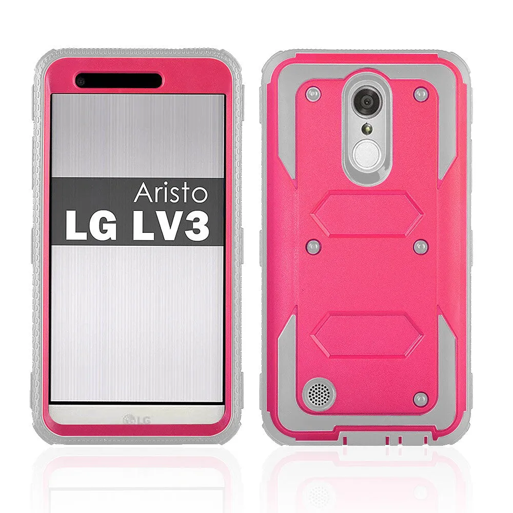 LG Aristo 2 Plus Case, Aristo 2, LG Tribute Dynasty, Rebel 3, Zone 4, Triple Protection 3-1 w/ Built in Screen Protector Heavy Duty Holster Shell Combo Case - Hot Pink