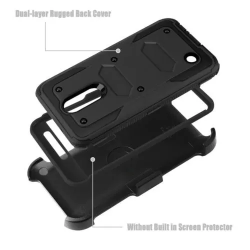 LG Aristo Case, K4 2017, K8 2017, Risio 2, Phoenix 3, Fortune, Triple Protection 3-1 w/ Built in Screen Protector Heavy Duty Holster Shell Combo Case - Black