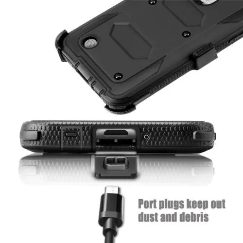 LG Aristo Case, K4 2017, K8 2017, Risio 2, Phoenix 3, Fortune, Triple Protection 3-1 w/ Built in Screen Protector Heavy Duty Holster Shell Combo Case - Black