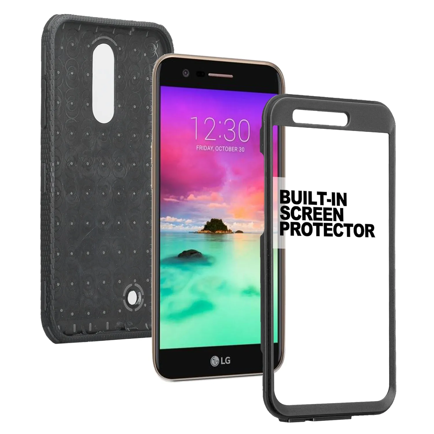 LG K10 (2018) Case, K30, Premier Pro, K10 Plus, Phoenix Plus, Xpression Plus, K10α, X4 Plus, X410, MS245, Triple Protection 3-1 w/ Built in Screen Protector Heavy Duty Holster Shell Combo Case - Black