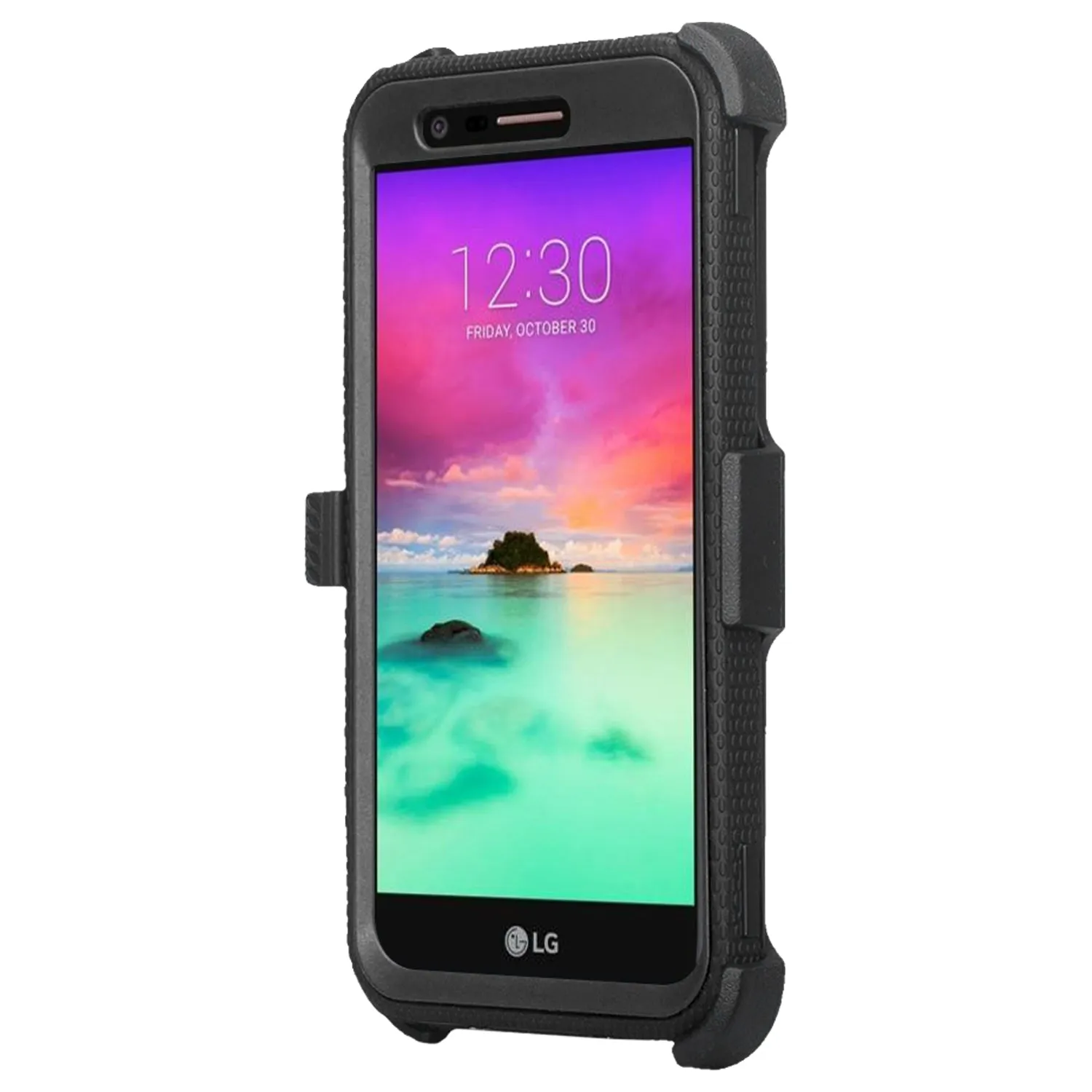 LG K10 (2018) Case, K30, Premier Pro, K10 Plus, Phoenix Plus, Xpression Plus, K10α, X4 Plus, X410, MS245, Triple Protection 3-1 w/ Built in Screen Protector Heavy Duty Holster Shell Combo Case - Black