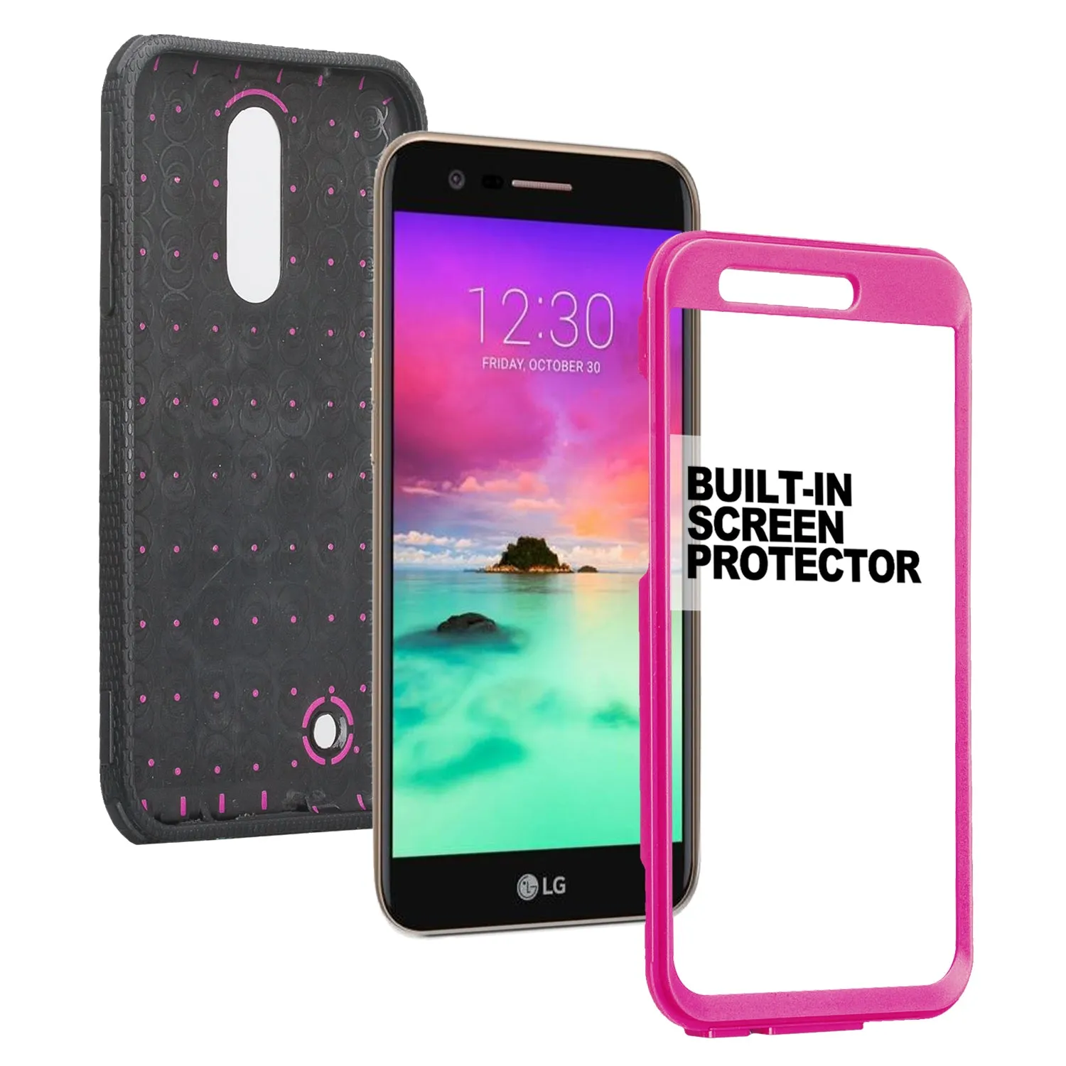 LG K10 (2018) Case, K30, Premier Pro, K10 Plus, Phoenix Plus, Xpression Plus, K10α, X4 Plus, X410, MS245, Triple Protection 3-1 w/ Built in Screen Protector Heavy Duty Holster Shell Combo Case - Purple