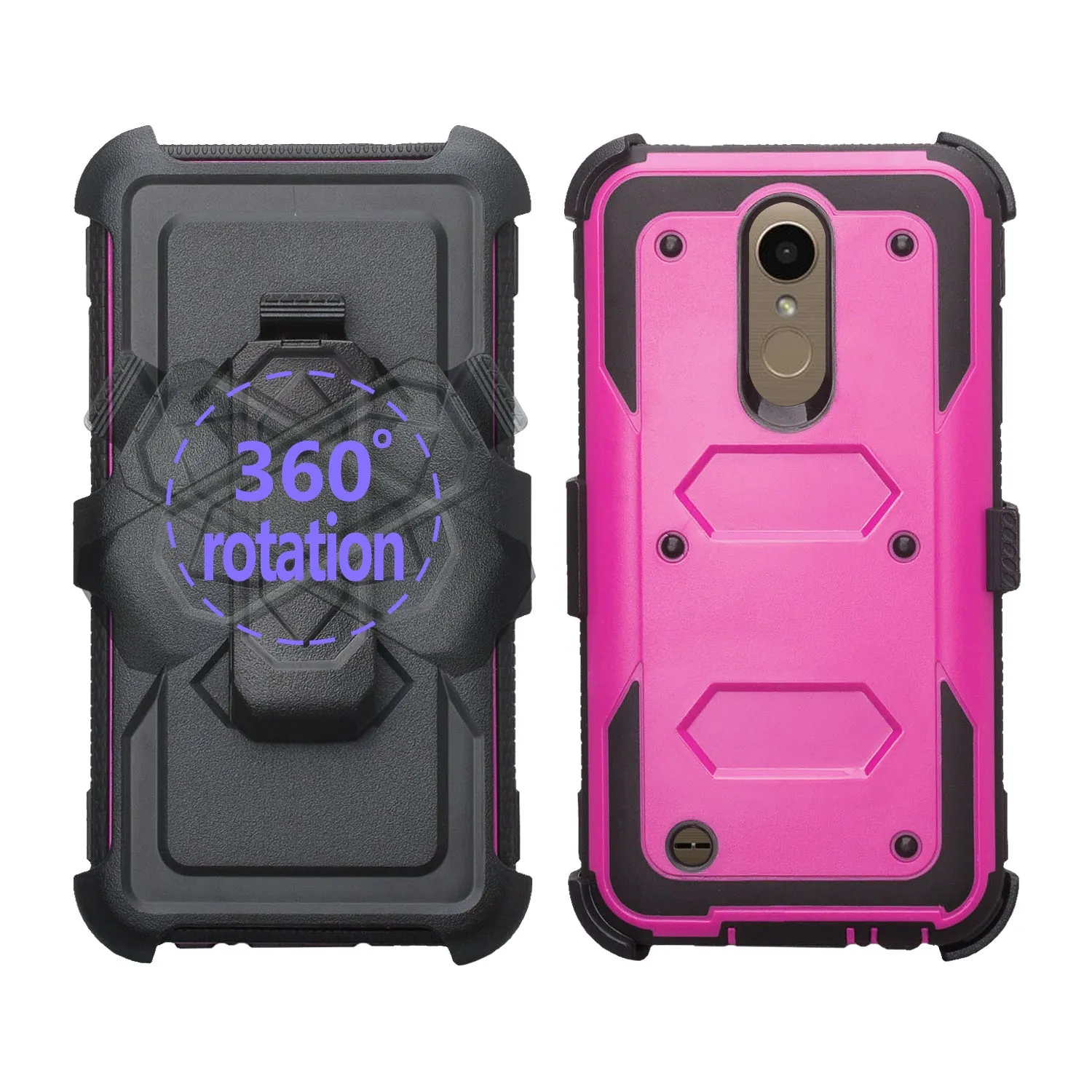 LG K10 (2018) Case, K30, Premier Pro, K10 Plus, Phoenix Plus, Xpression Plus, K10α, X4 Plus, X410, MS245, Triple Protection 3-1 w/ Built in Screen Protector Heavy Duty Holster Shell Combo Case - Purple
