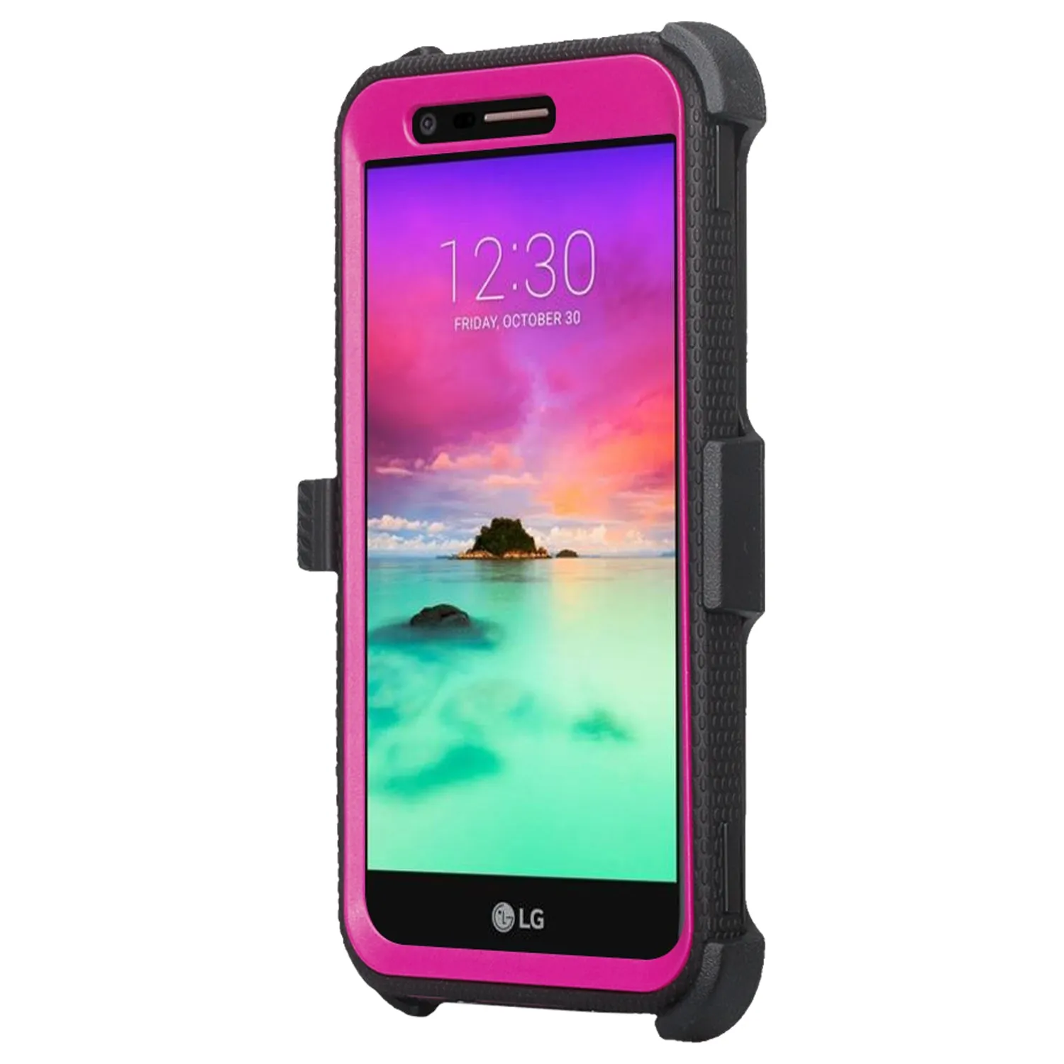 LG K10 (2018) Case, K30, Premier Pro, K10 Plus, Phoenix Plus, Xpression Plus, K10α, X4 Plus, X410, MS245, Triple Protection 3-1 w/ Built in Screen Protector Heavy Duty Holster Shell Combo Case - Purple
