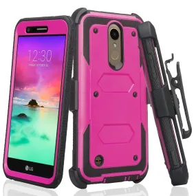 LG K10 (2018) Case, K30, Premier Pro, K10 Plus, Phoenix Plus, Xpression Plus, K10α, X4 Plus, X410, MS245, Triple Protection 3-1 w/ Built in Screen Protector Heavy Duty Holster Shell Combo Case - Purple
