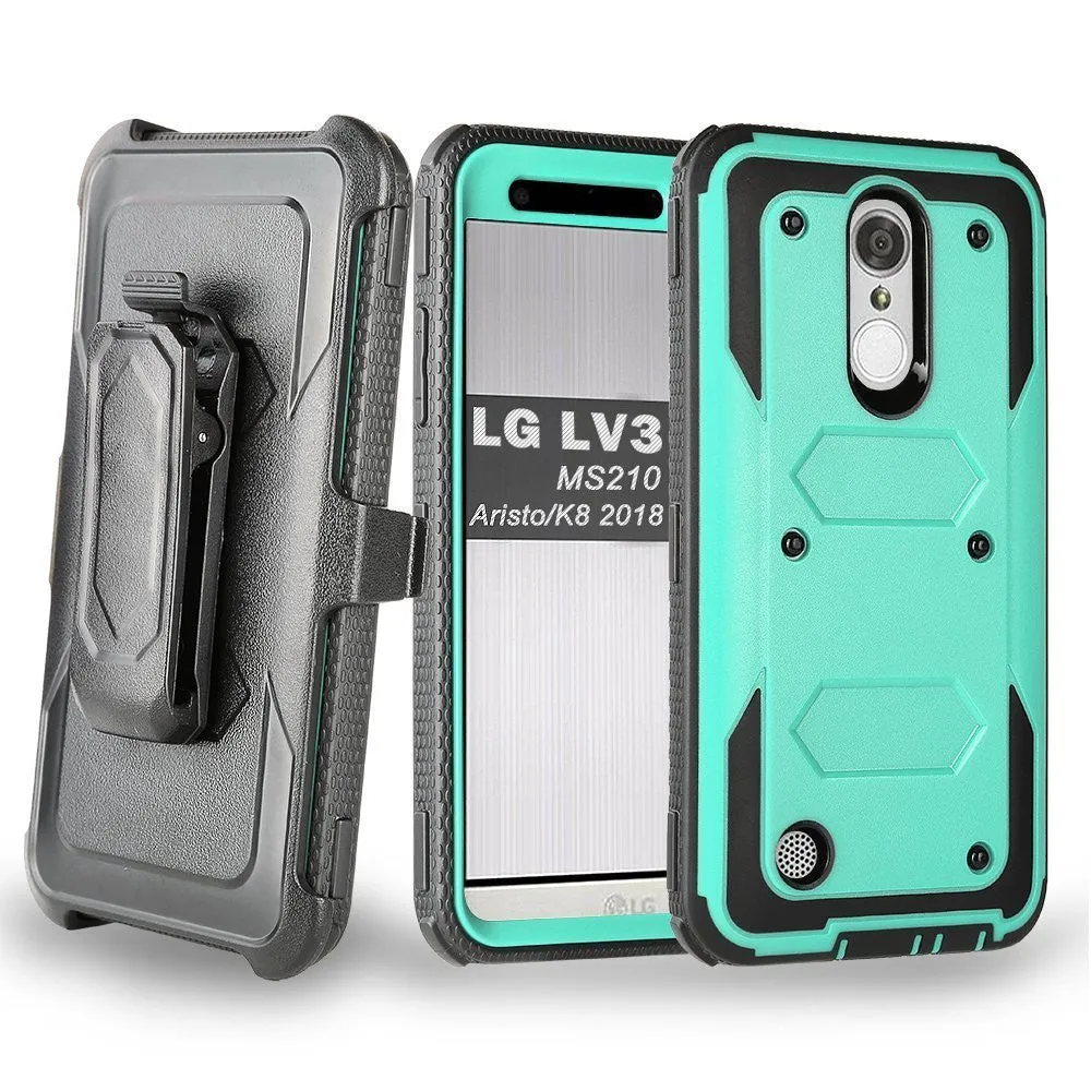 LG Stylo 3 Case, Triple Protection 3-1 w/ Built in Screen Protector Heavy Duty Holster Shell Combo Case - Teal