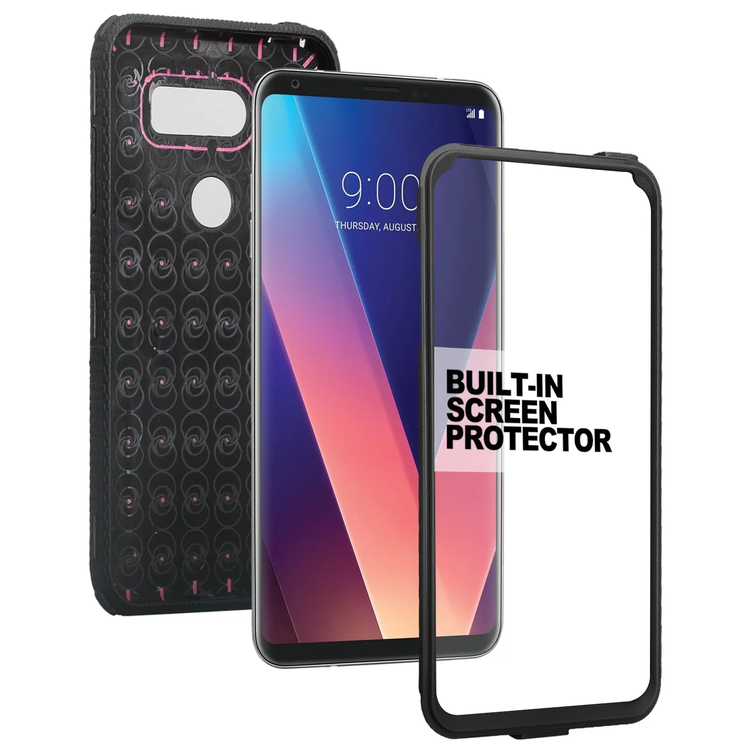 LG V30 Case, V30 Plus, Triple Protection [ Built in Screen Protector ] Heavy Duty Holster Shell Combo Clip Cover - Black