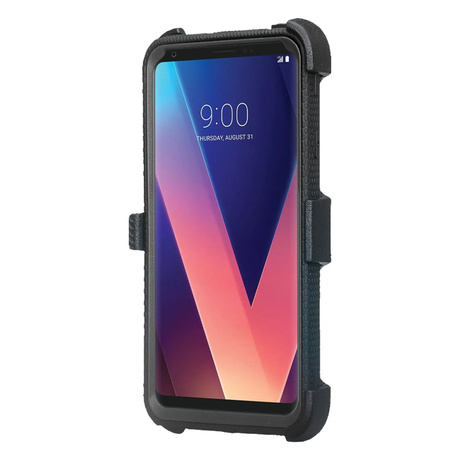 LG V30 Case, V30 Plus, Triple Protection [ Built in Screen Protector ] Heavy Duty Holster Shell Combo Clip Cover - Black