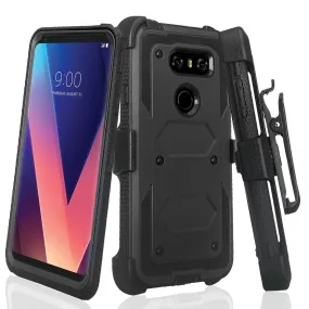 LG V30 Case, V30 Plus, Triple Protection [ Built in Screen Protector ] Heavy Duty Holster Shell Combo Clip Cover - Black