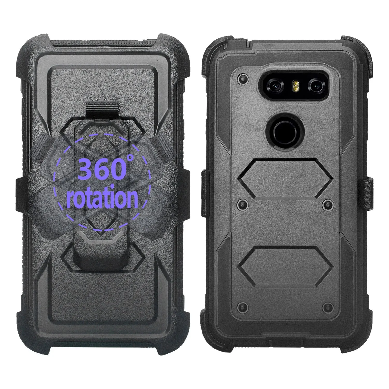 LG V30 Case, V30 Plus, Triple Protection [ Built in Screen Protector ] Heavy Duty Holster Shell Combo Clip Cover - Black