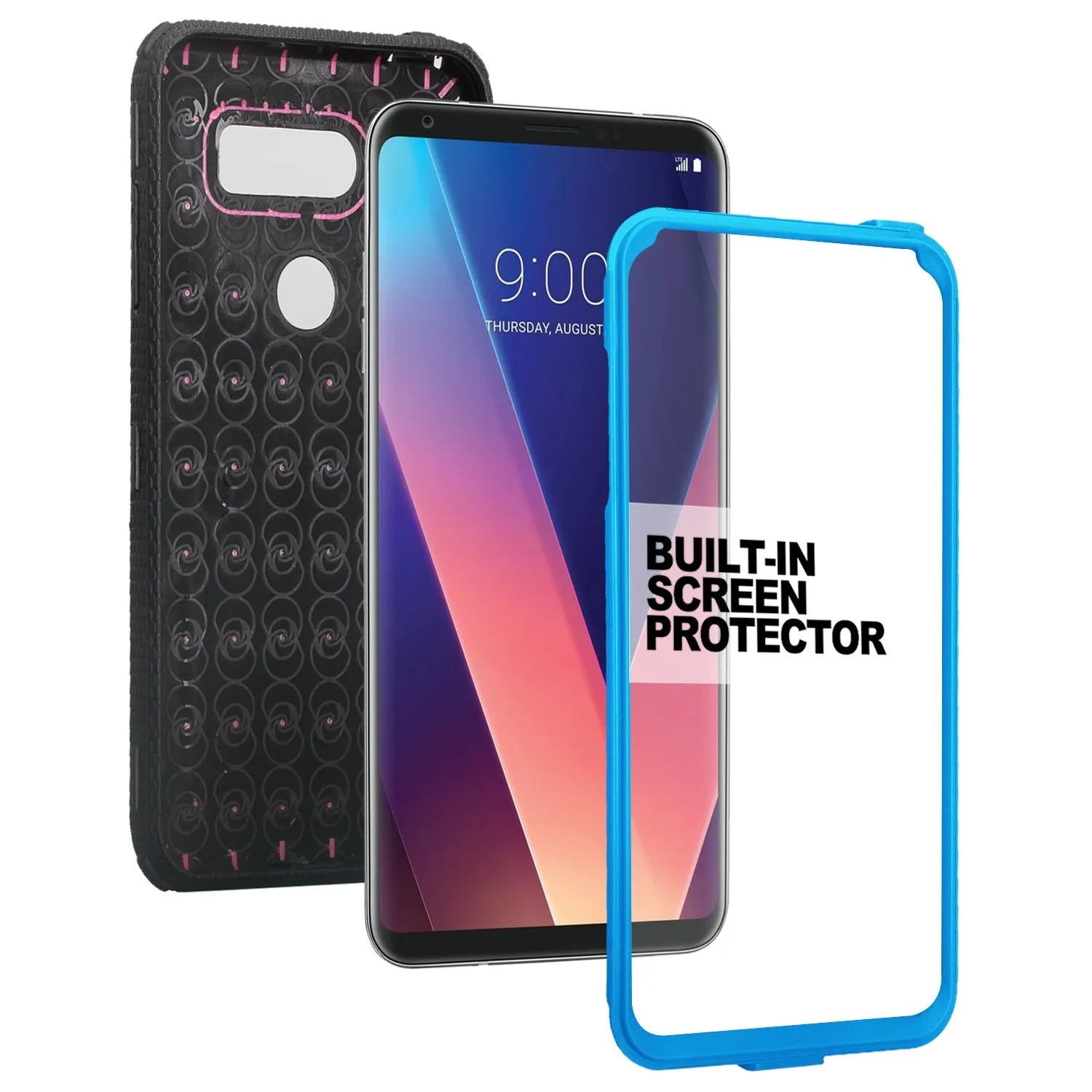 LG V30 Case, V30 Plus, Triple Protection [ Built in Screen Protector ] Heavy Duty Holster Shell Combo Clip Cover - Blue