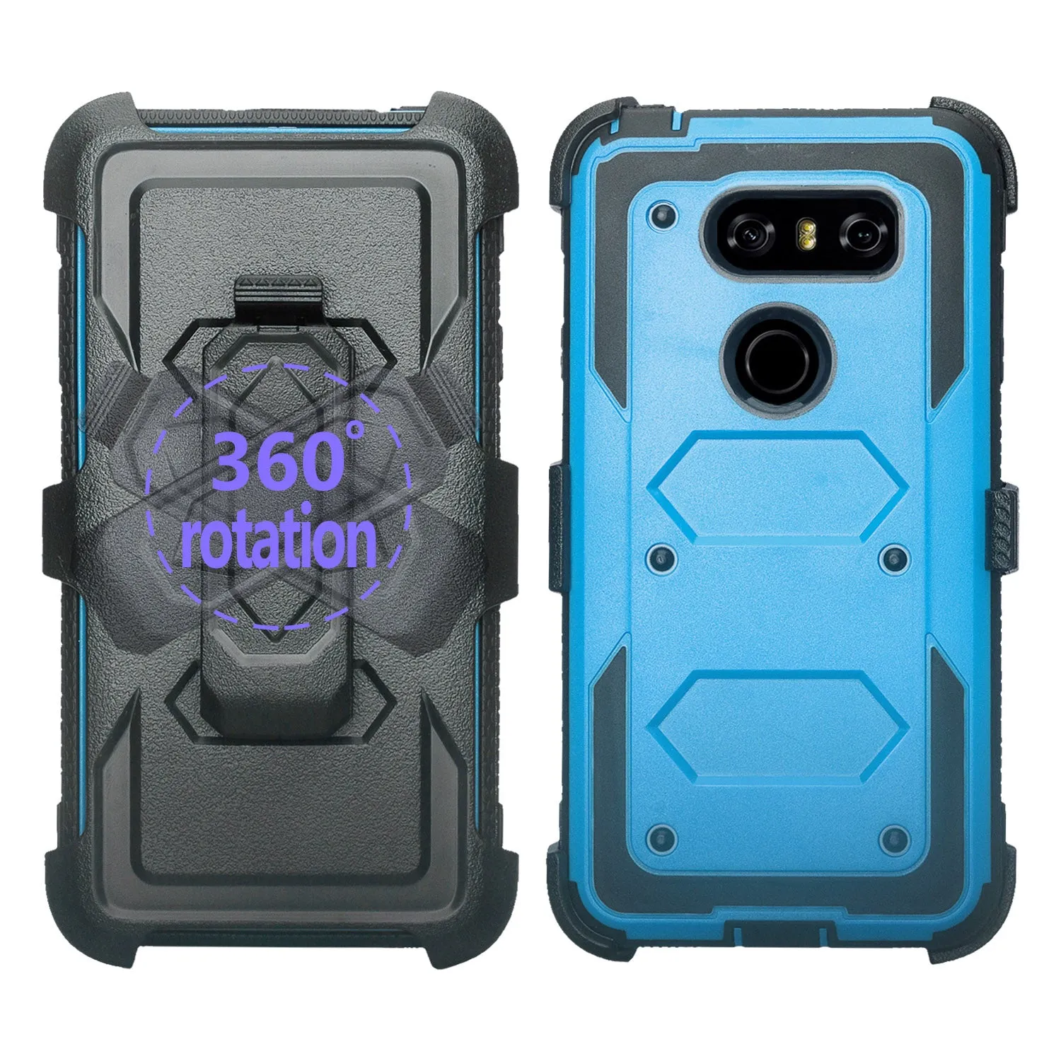 LG V30 Case, V30 Plus, Triple Protection [ Built in Screen Protector ] Heavy Duty Holster Shell Combo Clip Cover - Blue
