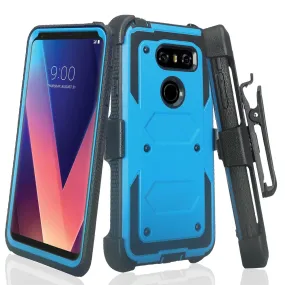 LG V30 Case, V30 Plus, Triple Protection [ Built in Screen Protector ] Heavy Duty Holster Shell Combo Clip Cover - Blue