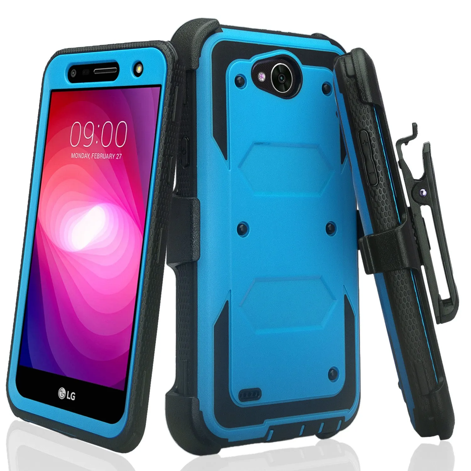 LG X Power 2 Case, LG X Charge, LG Fiesta 2, Fiesta, LG K10 Power, Triple Protection 3-1 w/ Built in Screen Protector Heavy Duty Holster Shell Combo Clip Case Cover - Blue